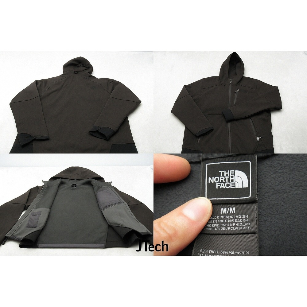 North Face Jacket Men Medium Dark Brown Pocket Hood Full Zip Hiking Soft Shell